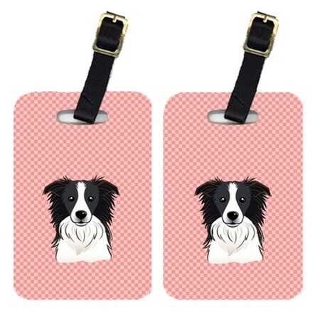 Carolines Treasures Carolines Treasures BB1241BT Pair Of Checkerboard Pink Border Collie Luggage Tags BB1241BT